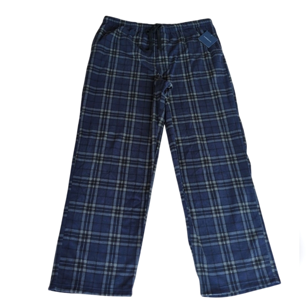 NWT Croft & Barrow Plaid Microfleece Sleep Pants 2XLT Blue Black Pockets